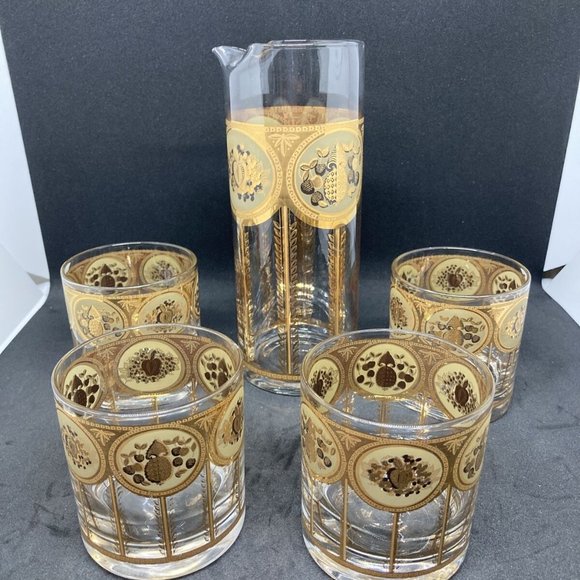 Vintage  CERA with pitcher Gilded Whiskey Glasses - Picture 1 of 9